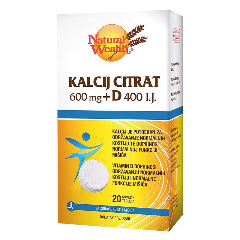 Natural Wealth Kalcij Citrat 600mg + 400 I.J. vitamina D, 20 šumećih tableta